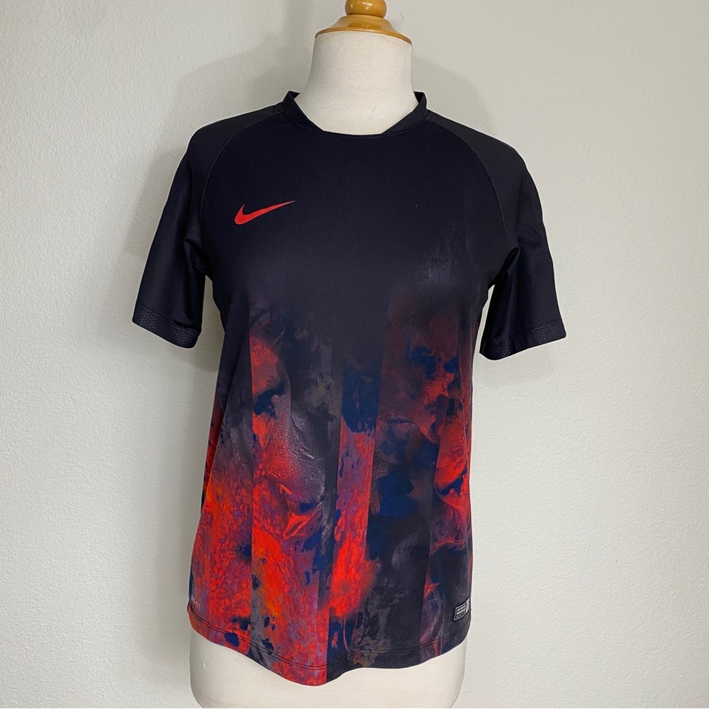 3/$25 Nike Kids Black Red Authentic Soccer V Neck Dri Fit T-Shirt Size XL Casual